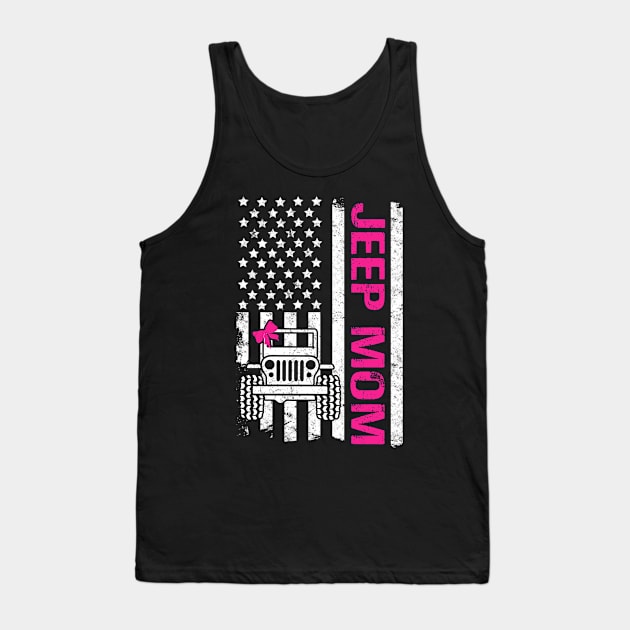 Jeep Mom American Flag Cute Jeep Ribbon Jeeps Lover Tank Top by Jane Sky